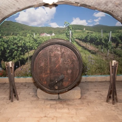 Dekoration in Gewölbekeller des Weingut Schlossberg in Bad Vöslau